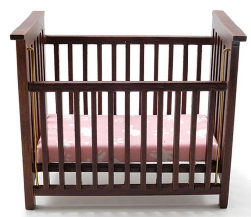 Slatted Nursery Crib in Walnut with Pink Fabric by Handley House