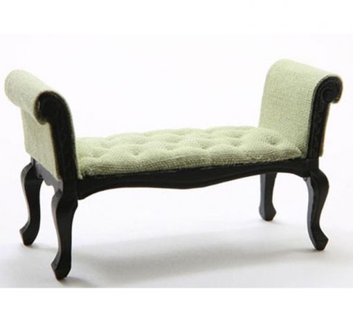 Black Wood Setee in Green Upholstery by Handley House