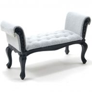 Black Wood Setee in Grey Upholstery by Handley House