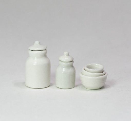 White Ceramic Kitchen Canister and Bowl Set