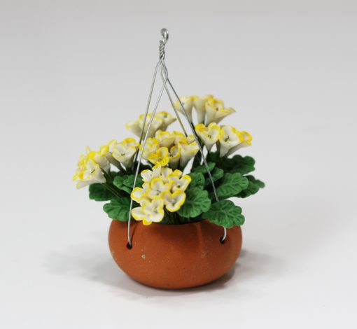 Hanging Pot Filled with Yellow Flowers in a Clay Pot