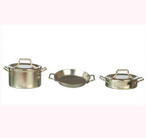 Set of Metal Pots and Pans with Lids by Town Square Miniatures