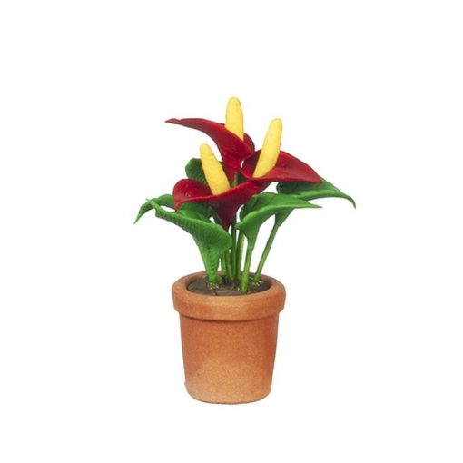 Red Anthurium in Clay Pot by Town Square Miniatures