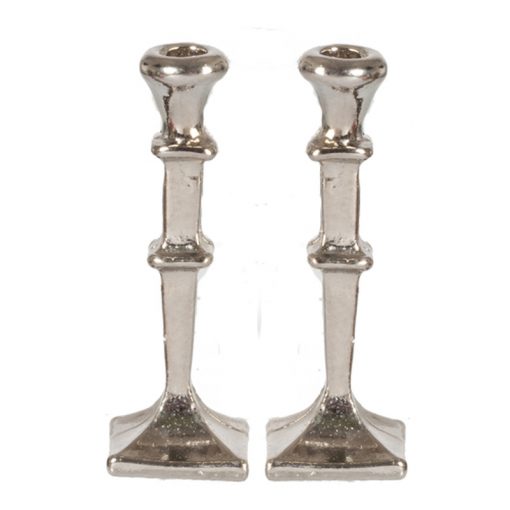 Pair of Square Silver Candlesticks by Town Square Miniatures