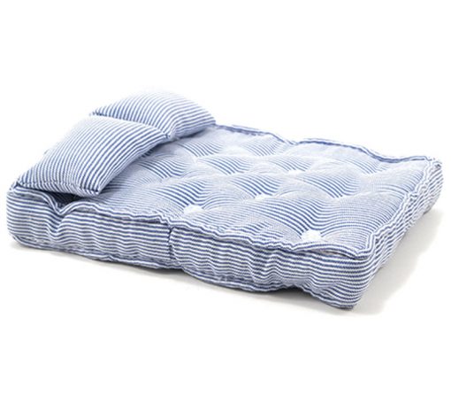 Mattress in Blue Ticking with Pillows