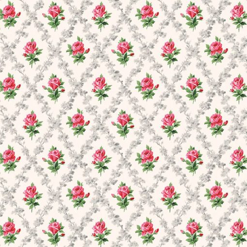 Wallpaper Diamond Panel Roses Red by Bradbury & Bradbury
