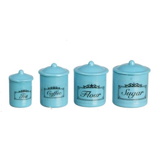 Bright Blue Vintage Look Kitchen Canister Set of 4 by Town Square Miniatures