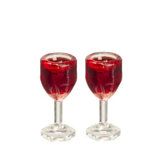 Rose Wine Filled Glasses Set of 2 by Town Square Miniatures