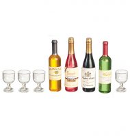 Wine Set of 4 with Glasses by Miniatures World