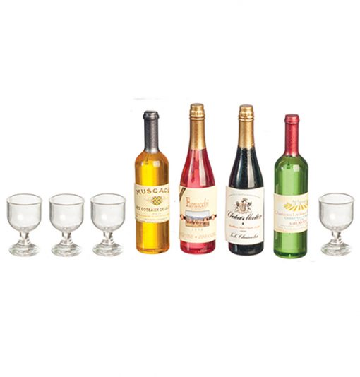 Wine Set of 4 with Glasses by Miniatures World