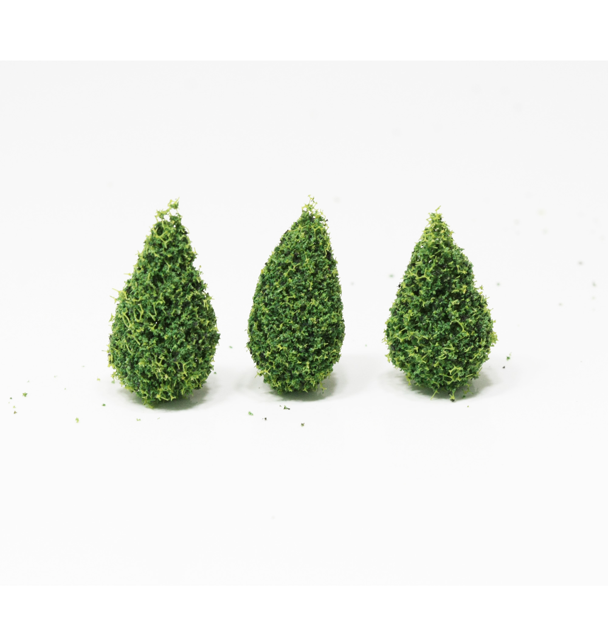 Set of 3 Small Pine Trees or Bushes by Model Builders Supply