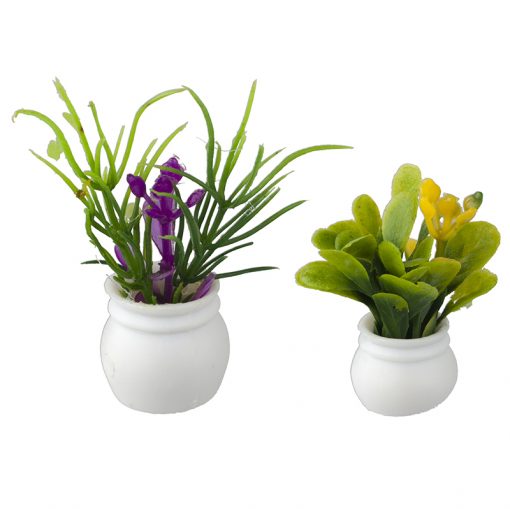 Set of 2 Flowering Plants in White Pots