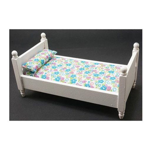 Single White Bed with Floral Fabric by Town Square Miniatures