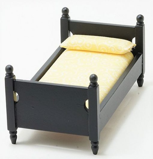 Single Black Bed with Yellow Fabric by Town Square Miniatures