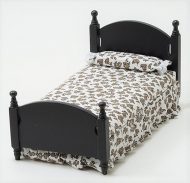 Single Black Bed with Brown Floral Fabric by Town Square Miniatures