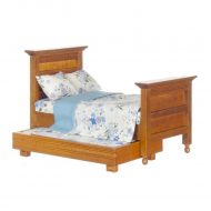 Walnut Wood Trundle Bed with Bedding by Town Square Miniatures