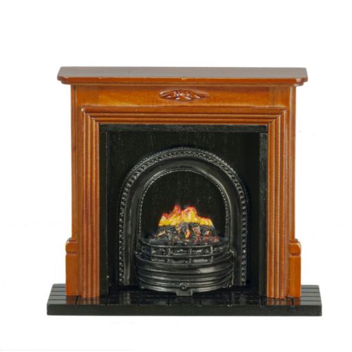Walnut Fireplace with Fire Insert by Town Square Miniatures