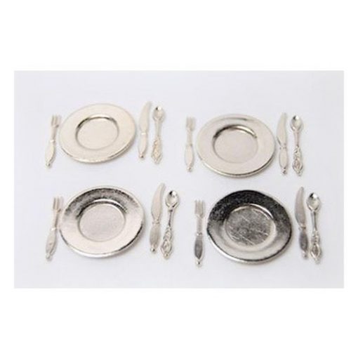 Silver Metal 16 Pc Place Setting by Town Square Miniatures