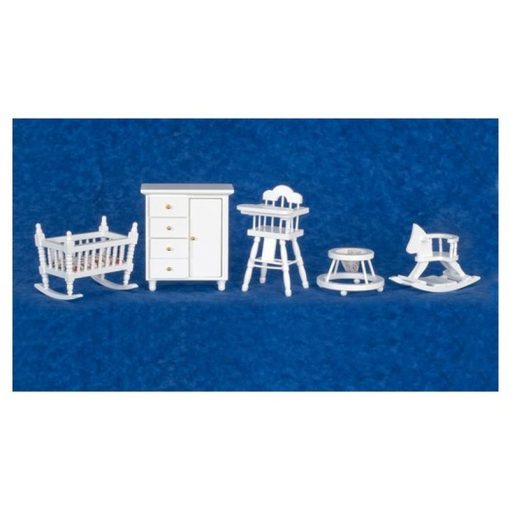 White Wood Nursery Furniture 5 Piece Set by Town Square Miniatures