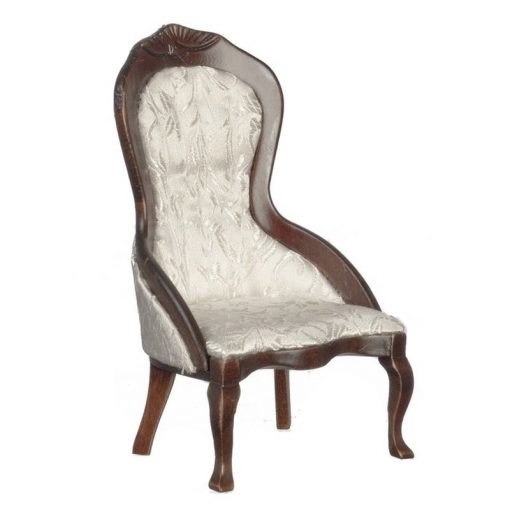 Walnut Victorian Lady's or Gentleman's White Brocade Chair by Handley House