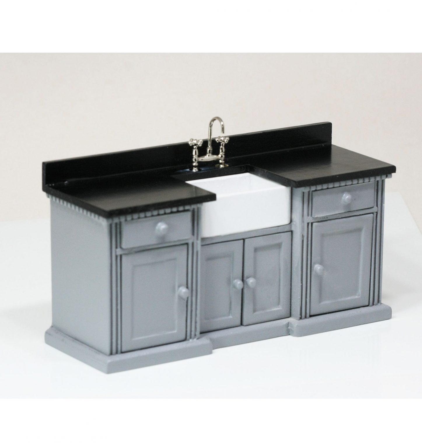 Kitchen Farmhouse Sink Unit in Grey with Black Counter by Town Square ...