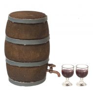 Wine Barrel with Filled Glasses by Town Square Miniatures B3262