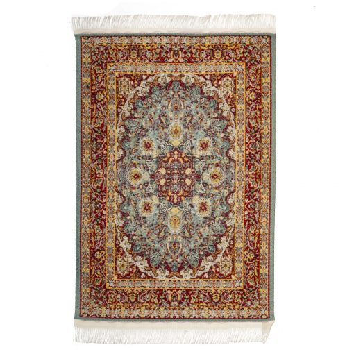 Turkish Area Rug in Light Blue and Red Miniatures World
