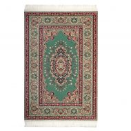 Turkish Area Rug in Teal, Beige and Red Miniatures World