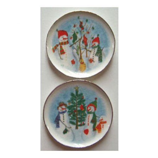 Set of 2 Christmas Holiday Snowman Platters by Barb BYBCDD292