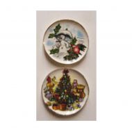 Set of 2 Christmas Holiday Tree and Snowman Platters by Barb BYBCDD619