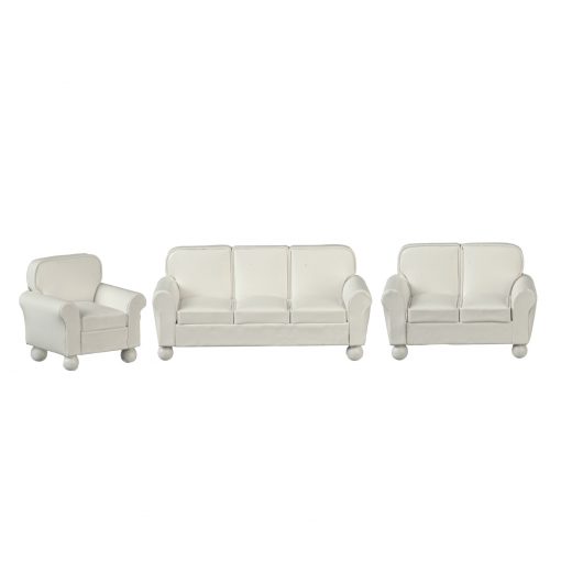 White Faux Leather Living Room Sofa Set by Town Square Miniatures