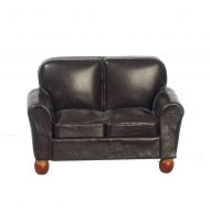 Brown Faux Leather Loveseat by Town Square Miniatures