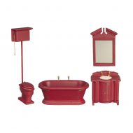 Old Fashioned Red Wood Bathroom Furniture Set by Town Square Miniatures