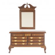 Vintage Look Walnut Dresser with Mirror by Town Square Miniatures