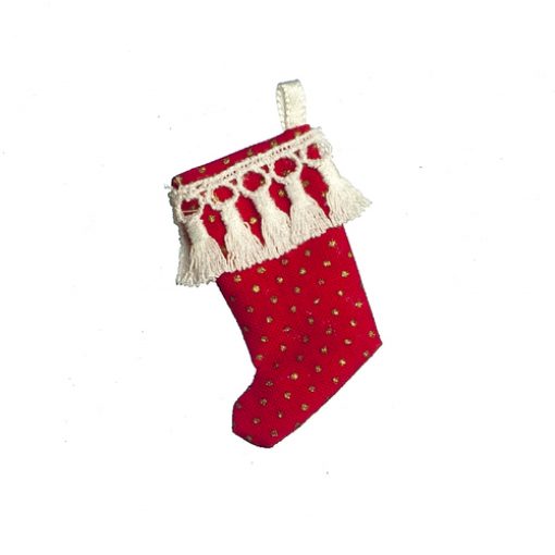 Red Christmas Holiday Stocking with White Tassel by Barbara O'Brien