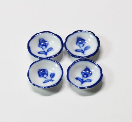 Blue Floral Porcelain Set of 4 Soup Bowls