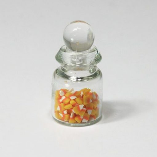 Artisan Glass Jar Filled With Halloween Candy Corn by Lorraine Adinolfi