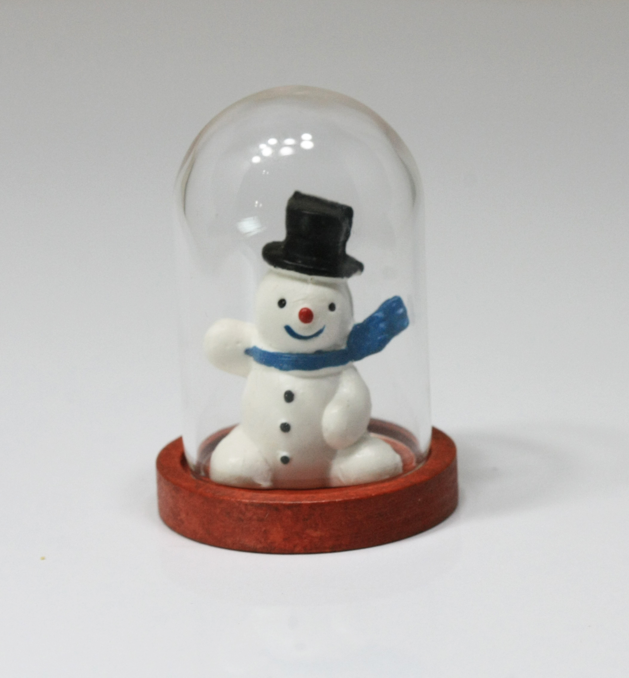 Christmas Snowman with a Blue Scarf in a Glass Dome - Dollhouses