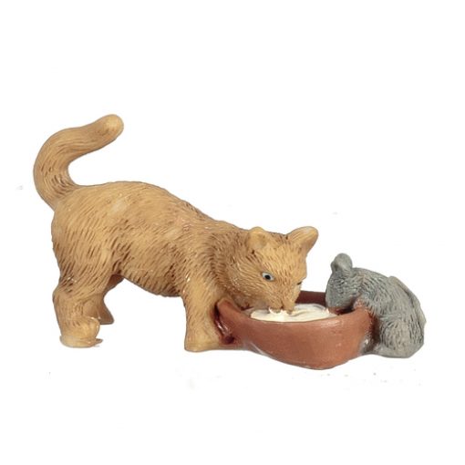Cat and Mouse Drinking Milk by Town Square Miniatures B0028