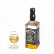 Half Scale Bottle of Whiskey with Filled Glass by Town Square Miniatures B3332
