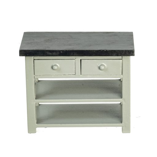 Small Gray and Black Kitchen Table with Drawers by Town Square Miniatures T2610