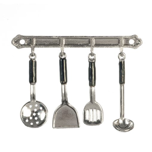 Silver Kitchen Utensils on Rack by Town Square Miniatures B3372