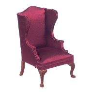 Burgundy Red Upholstered Wing Chair by Town Square Miniatures T6789