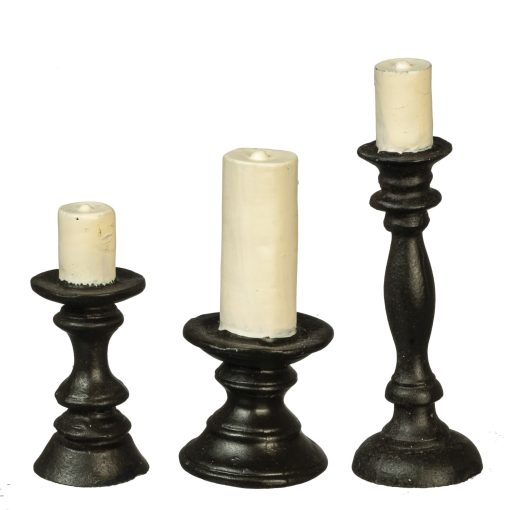 Set of 3 Halloween Black Candle Holders by Town Square Miniatures T8480